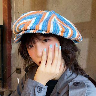 Striped Newsboy Cap Stripes - Blue & Orange - M