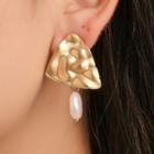 Irregular Triangle Alloy Faux Pearl Dangle Earring 1 Pair - 01 - Gold - One Size