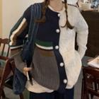 Color Block Panel Cardigan Blue & White - One Size