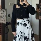 Square-neck Crop Blouse / Printed Irregular Skirt