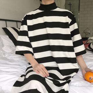 3/4-sleeve Striped Midi T-shirt Dress