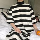 3/4-sleeve Striped Midi T-shirt Dress