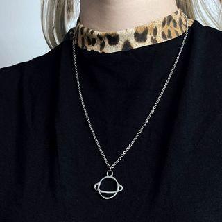 Stainless Steel Planet Pendant Necklace Silver - One Size