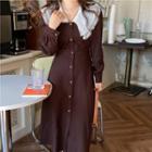 Long-sleeve Wide Collar Button-up Midi A-line Dress