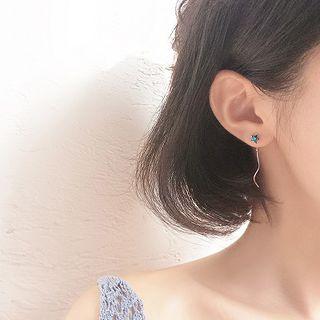 Sterling Silver Asymmetric Moon Star Earrings