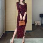 Set: Spaghetti Strap Floral Midi Bodycon Dress + Cropped Jacket