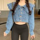 Ruffle Trim Collar Denim Cropped Jacket