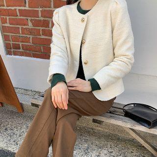 Puff-sleeve Wool Blend Tweed Jacket