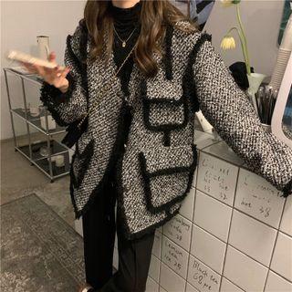 Single-breasted Tweed Jacket Tweed - Black & Gray - One Size