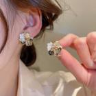 Flower Rhinestone Alloy Earring 1 Pair - White & Gold - One Size