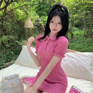 Short-sleeve Ruffle Trim Mini Polo Dress