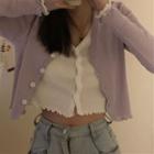 Mock Two-piece Ruffle Trim Cropped Cardigan