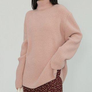 Turtle-neck Plain Round-neck Knitted Sweater