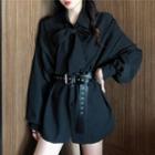Bow Lantern-sleeve Dress Black - One Size