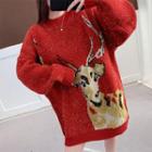 Deer Jacquard Sweater Red - One Size