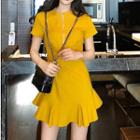 Short-sleeve Ruffle Hem A-line Mini Dress