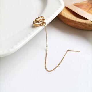 Rhinestone Threader Earring 1 Pc - Gold - One Size