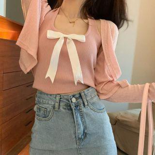 Halter-neck Bow Accent Cropped Camisole Top