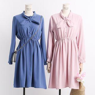 Ribbon-neckline A-line Dress
