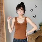 Lace Trim Padded Thermal Tank Top