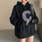 Printed Fleece Long-sleeve Hooded Pullover Black - One Size