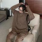Loose-fit Furry-knit Sweater / Velvet Wide-leg Pants