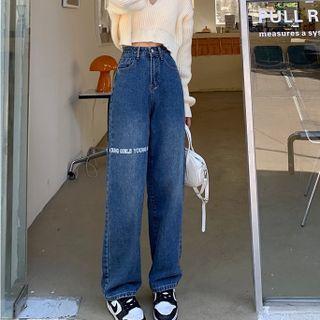 High-waist Lettering Loose-fit Straight Leg Jeans