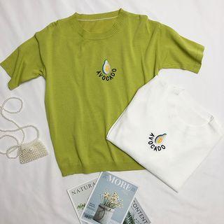 Avocado-embroidered Knit Top