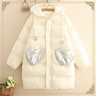 Heart Pocket Padded Hooded Long Jacket