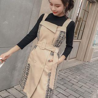 Set: 3/4-sleeve T-shirt + Sleeveless Double Breasted Dress