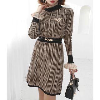 Tie-waist Herringbone Knit Dress
