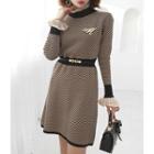 Tie-waist Herringbone Knit Dress