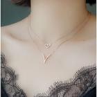 Rhinestone Heart & V Shaped Layered Necklace