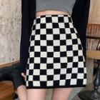 Checkerboard Knit Mini A-line Skirt Checkboard - Black & White - One Size