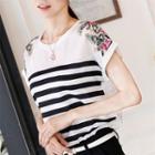 Short-sleeve Floral Striped T-shirt