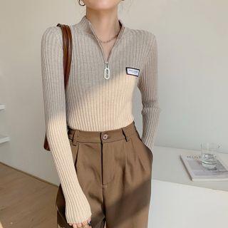 Mock Neck Half-zip Ribbed Knit Top