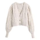 Cable Knit V-neck Cropped Cardigan