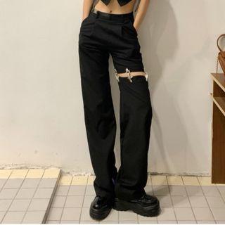 Cutout Buckled Wide Leg Pants