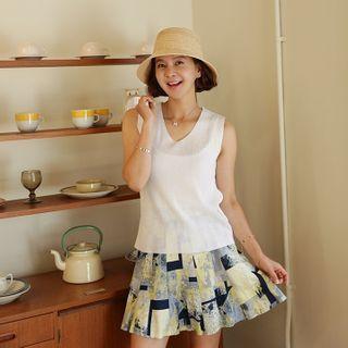 Inset Shorts Paint-patterned Skirt