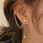 Non-matching Rhinestone Star Chained Earring 1 Pair - Silver Needle - As Shown In Figure - One Size