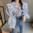 Puff-sleeve Tie-dyed Blouse
