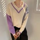V-neck Cable-knit Sweater White - One Size