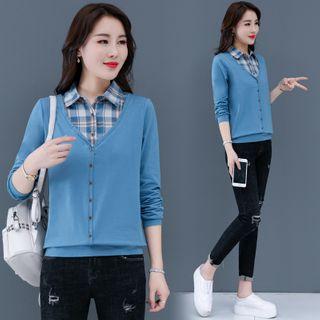 Mock Two-piece Plaid Cardigan
