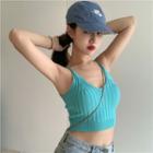 Plain V-neck Crop Knit Camisole Top