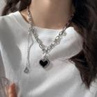 Heart Pendant Necklace Necklace - Love Heart - Black - One Size