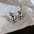 Check Bear Stud Earring 1 Pair - Black & White & Gold - One Size