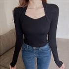 Long-sleeve Halter Plain T-shirt