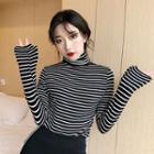 Turtleneck Long-sleeve Striped Top