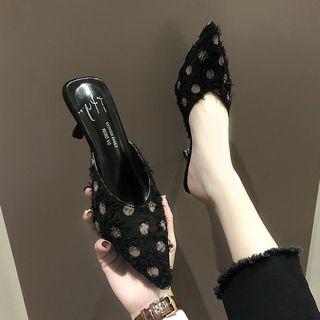 Polka Dots Fringed High Heel Mules