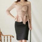 Set: Off-shoulder 3/4-sleeve Tie Waist Top + High Waist Pencil Skirt